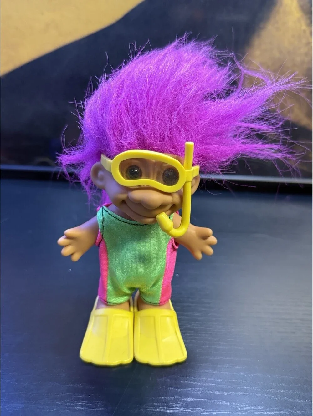 Vintage Russ Troll Doll Scuba Diver Purple Hair Snorkel Fins 5in #18414